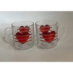 Set of vintage Luminarc heart glass mugs